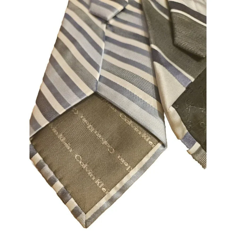 CALVIN KLEIN Set Of Two Mens Striped 100% Silk Ties Great Condition Ships Fast